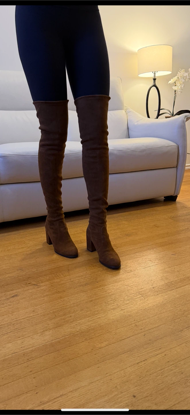 Brown Suede Over-the-Knee Boots with Lace-Up Detail