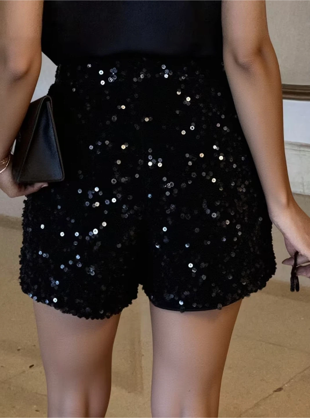 New Black Sequin High-Waisted Shorts - photo 3