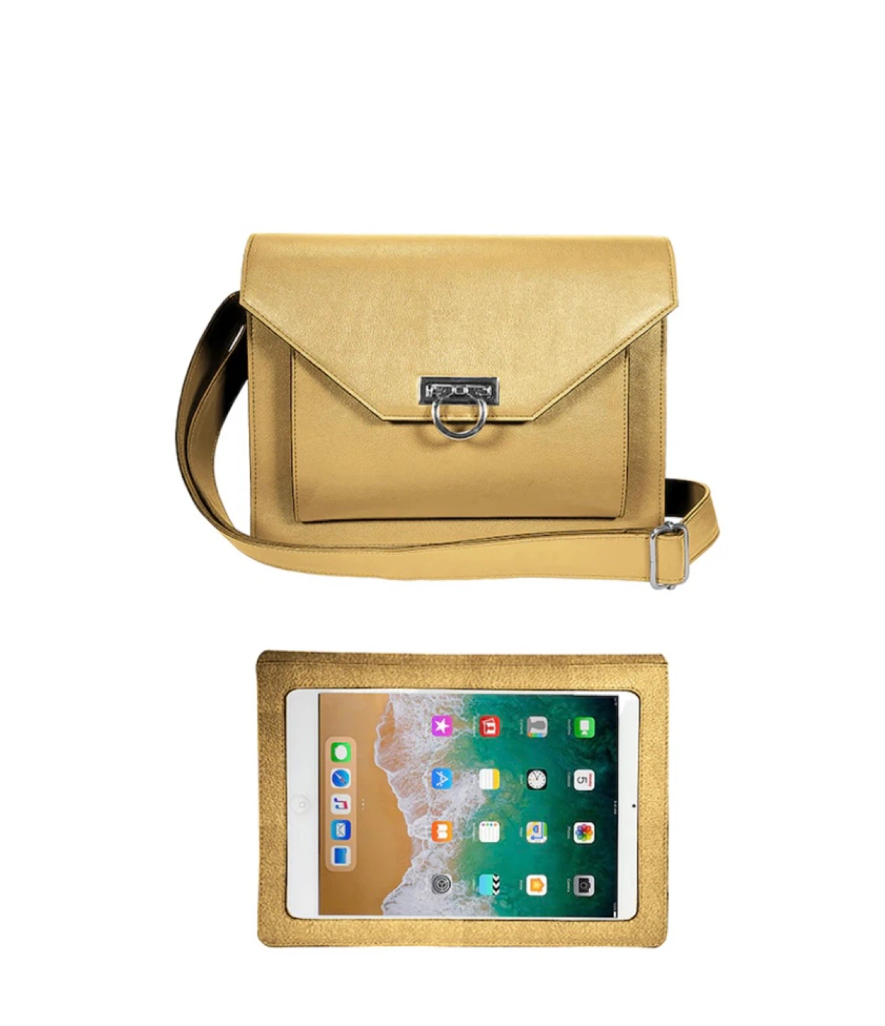 Gold Leather Tablet Clutch Bag golden 🏆
