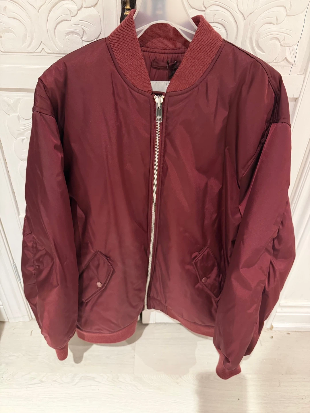 Babaton Aviator Bomber Jacket - Maroon - Size M - photo 2