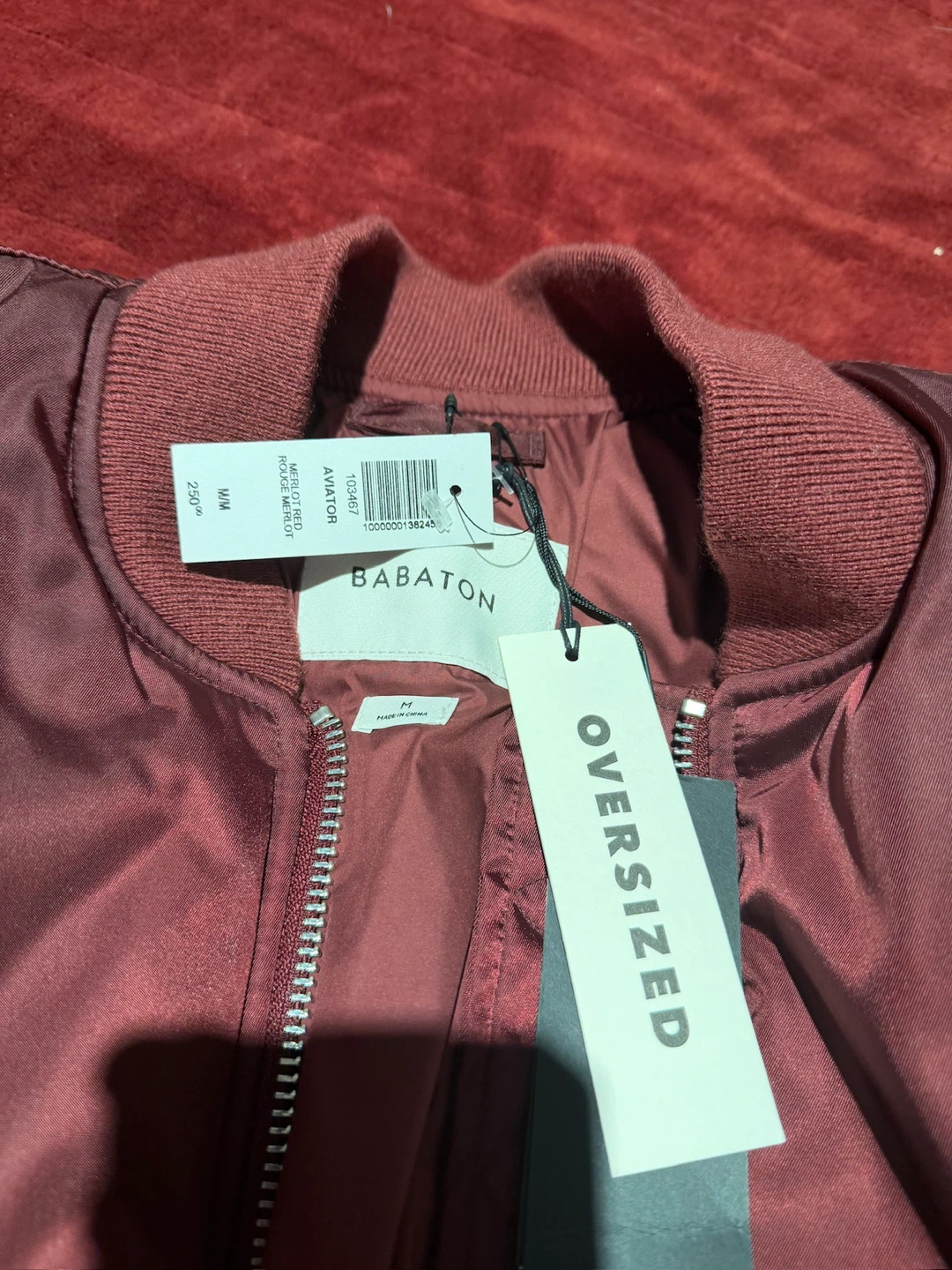 Babaton Aviator Bomber Jacket - Maroon - Size M - photo 4