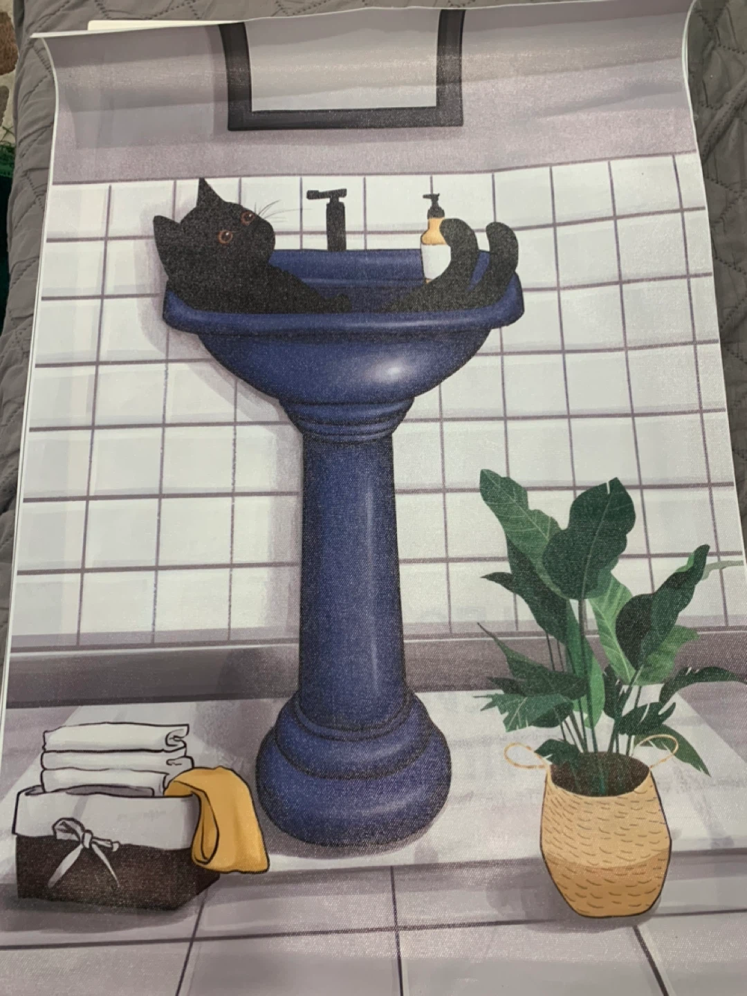Canvas Wall Art Set - Black Cats in Bathroom Scene (3 Panels) - photo 4
