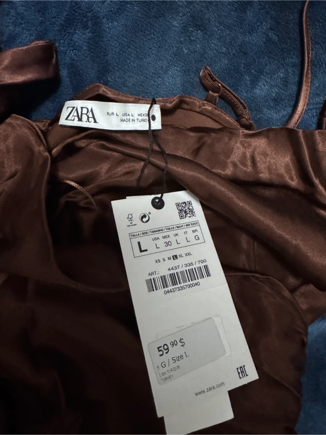 Zara Satin Effect Midi Dress - Brown, Size L - photo 2
