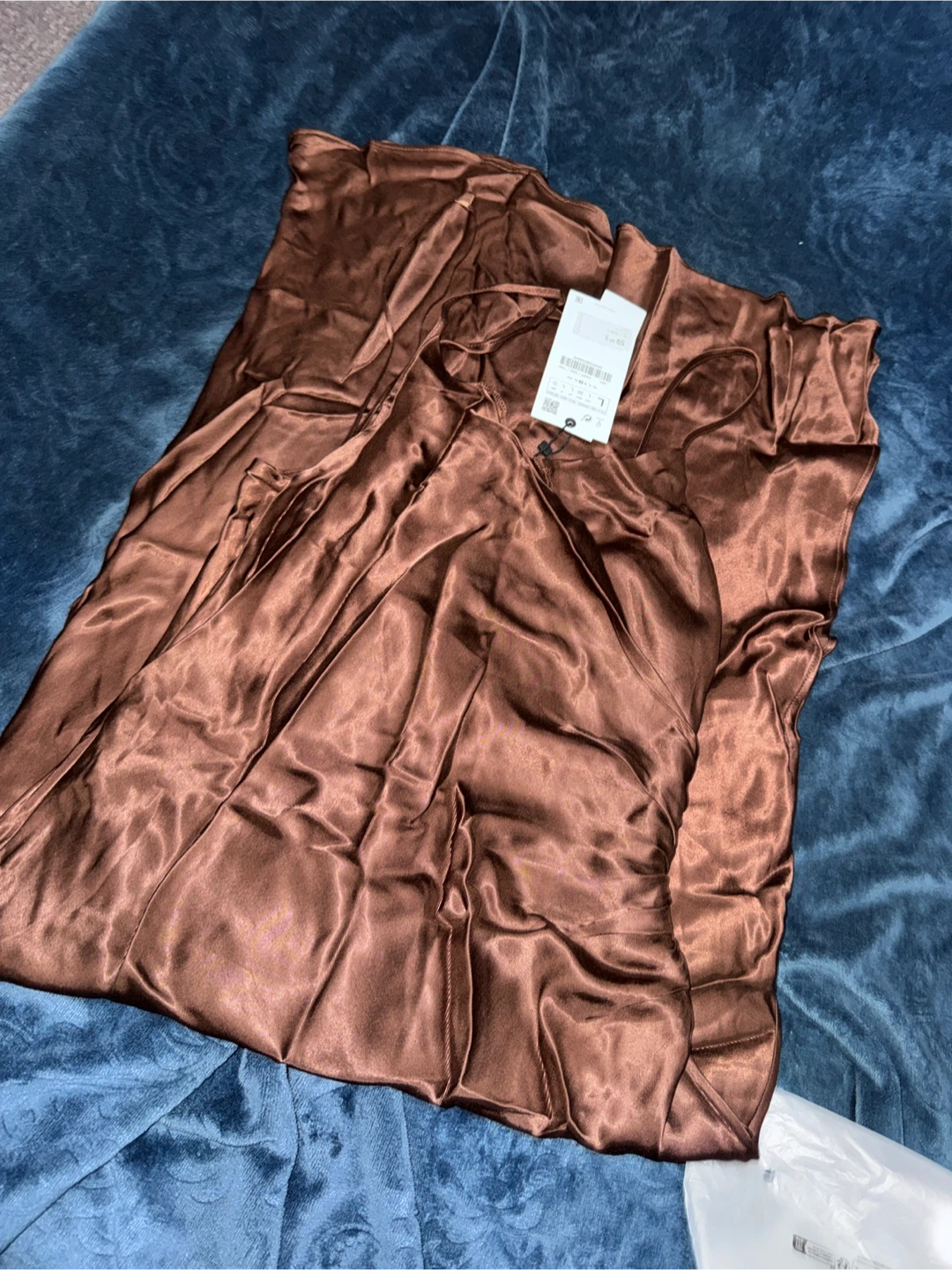 Zara Satin Effect Midi Dress - Brown, Size L - photo 3