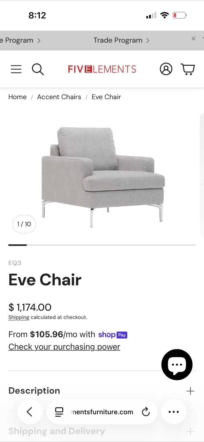 FIVE ELEMENTS Eve Chair - Grey Accent Chair - photo 2