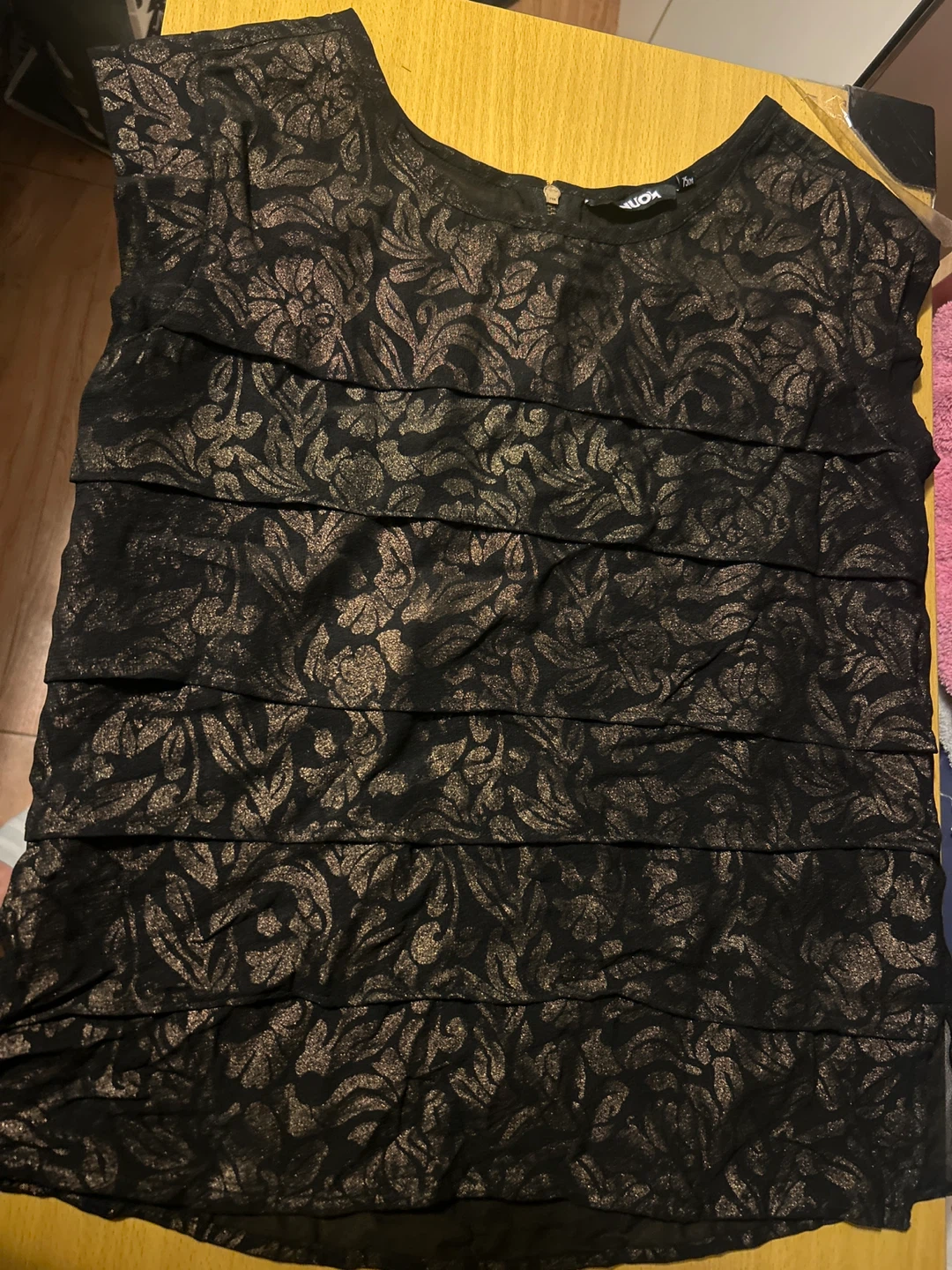 Black and Gold Floral Tiered Blouse Size XS