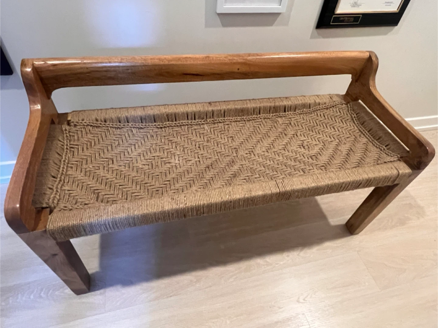 Wooden Bench with Woven Seat