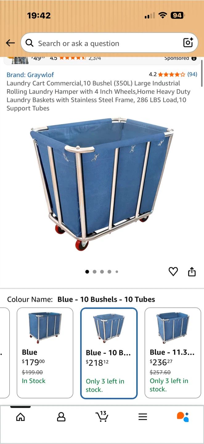 Laundry Cart Commercial,10 Bushel (350L) Large Industrial Rollin - photo 4