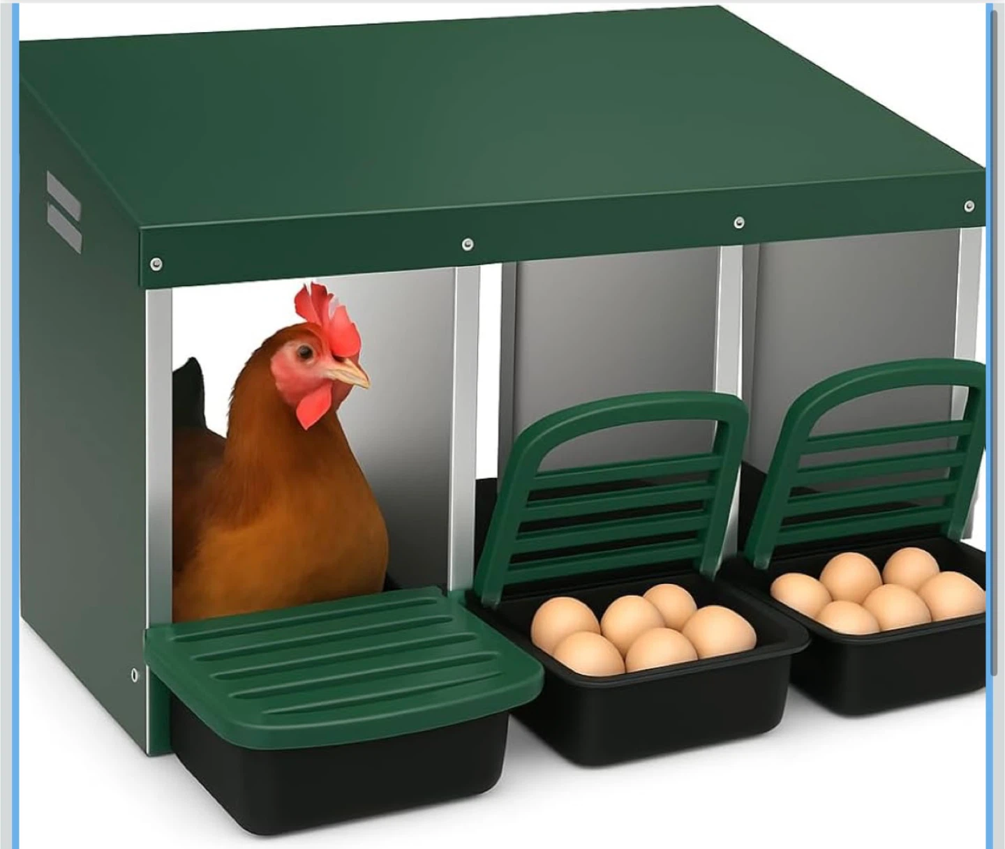 Chicken Nesting Box, 3 Hole Metal Roll Away Nest Box for Chicken