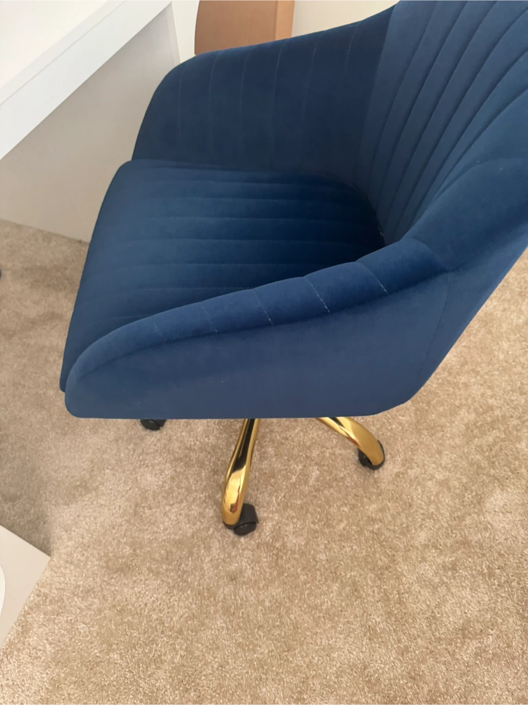 Blue Velvet Office Chair with Gold Base