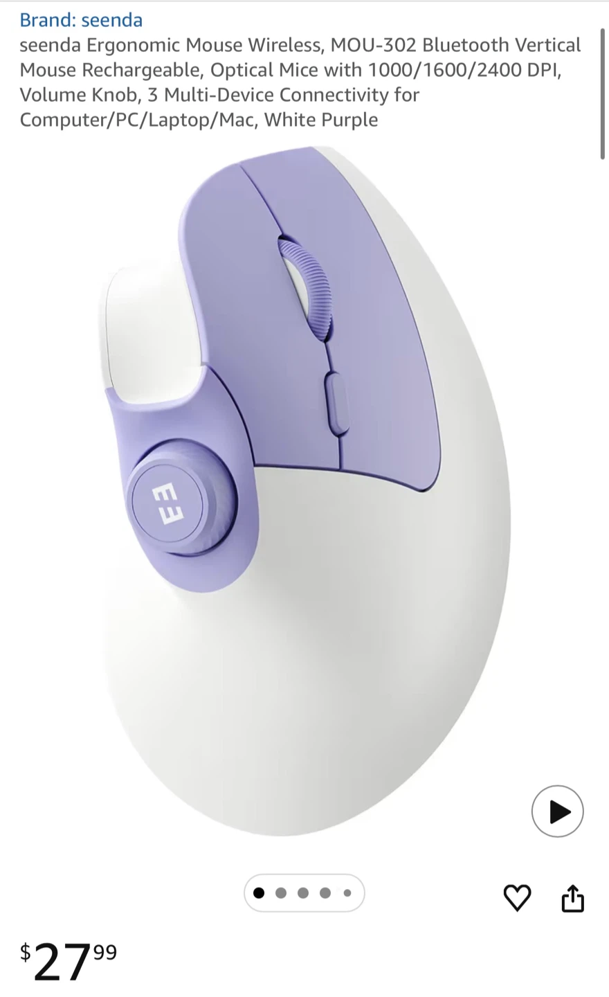 Seenda MOU-302 Multi-Device Ergonomic Mouse - White Purple - photo 2