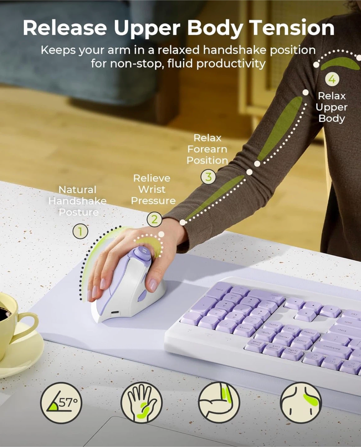 Seenda MOU-302 Multi-Device Ergonomic Mouse - White Purple - photo 4