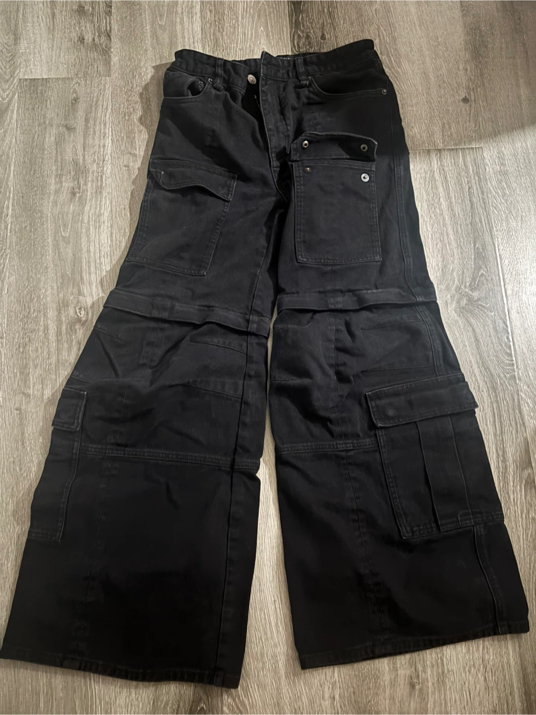 Balenciaga Black Cargo Denim Pants Flared