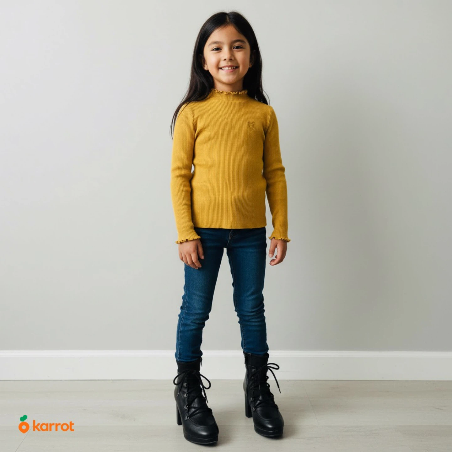 Kids Mustard Ribbed Turtleneck Sweater