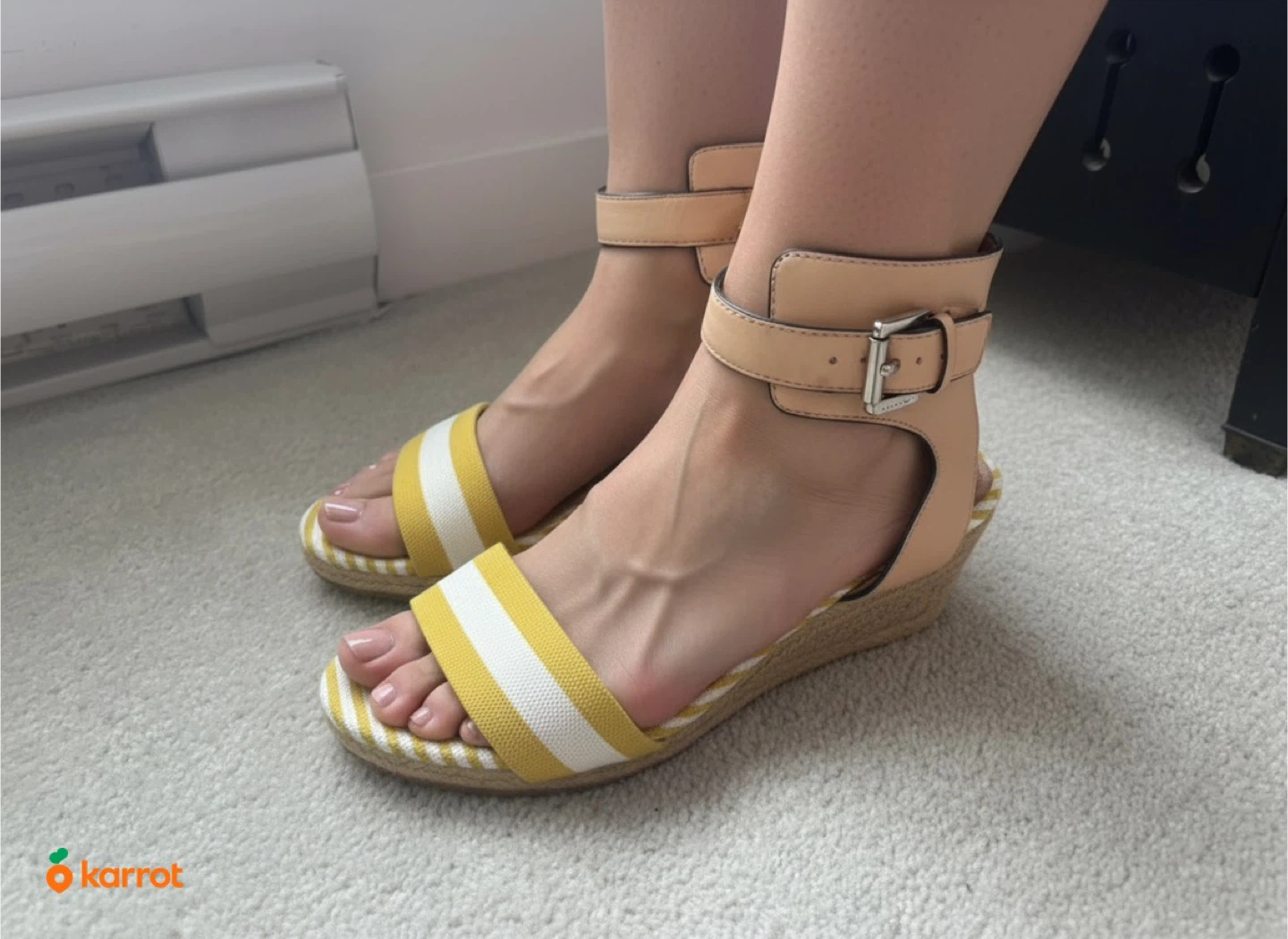 COACH Yellow and White Striped Espadrille Wedges