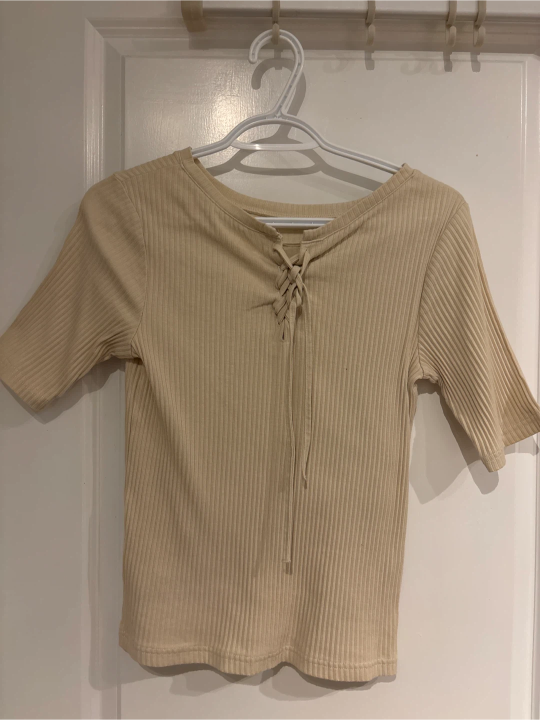 Ribbed Lace-Up T-Shirt