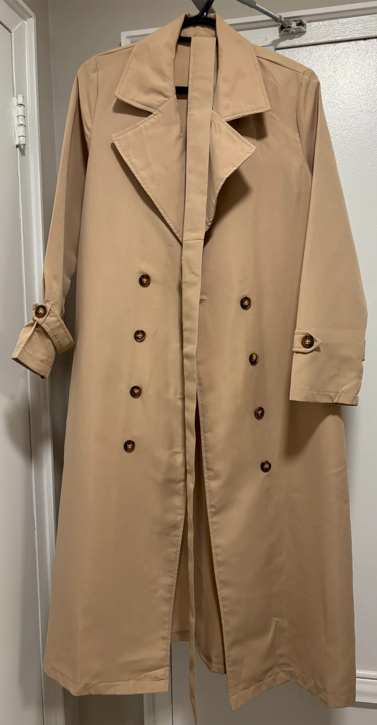 Women Tan Double-Breasted Trench Coat