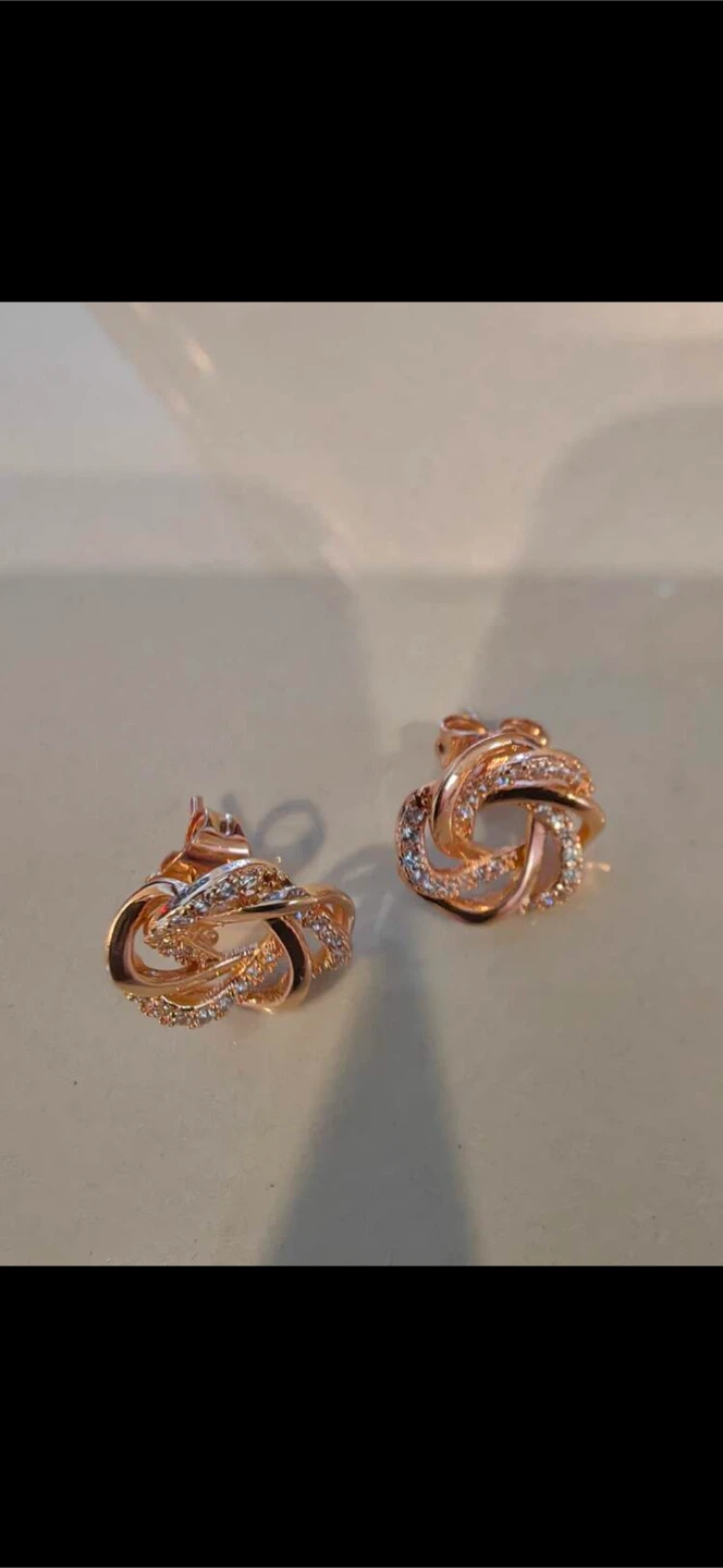 Rose Gold Knot Earrings with Rhinestones