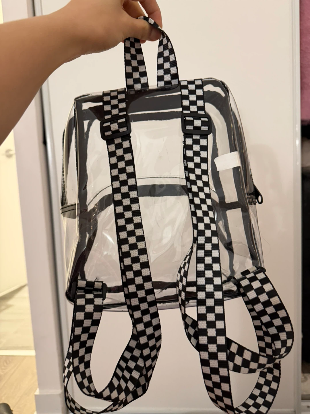 Clear Backpack with Checkered Straps