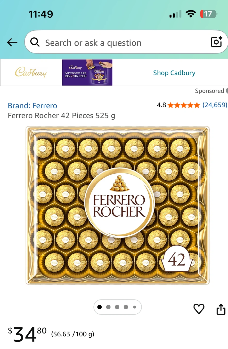 Ferrero Rocher 42 Pieces 525 g Chocolate