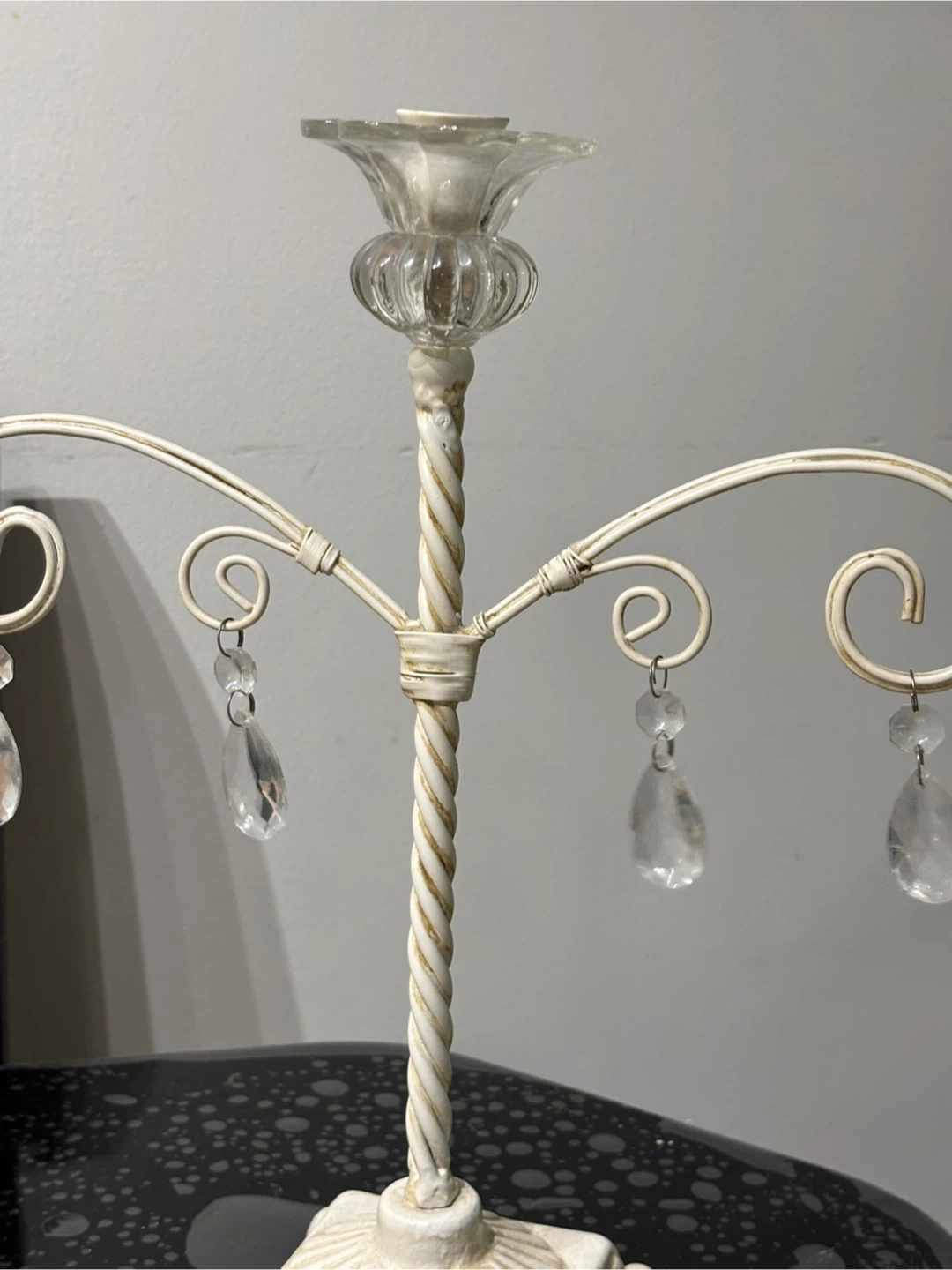 White Metal Candelabra with Crystal Droplets - photo 4