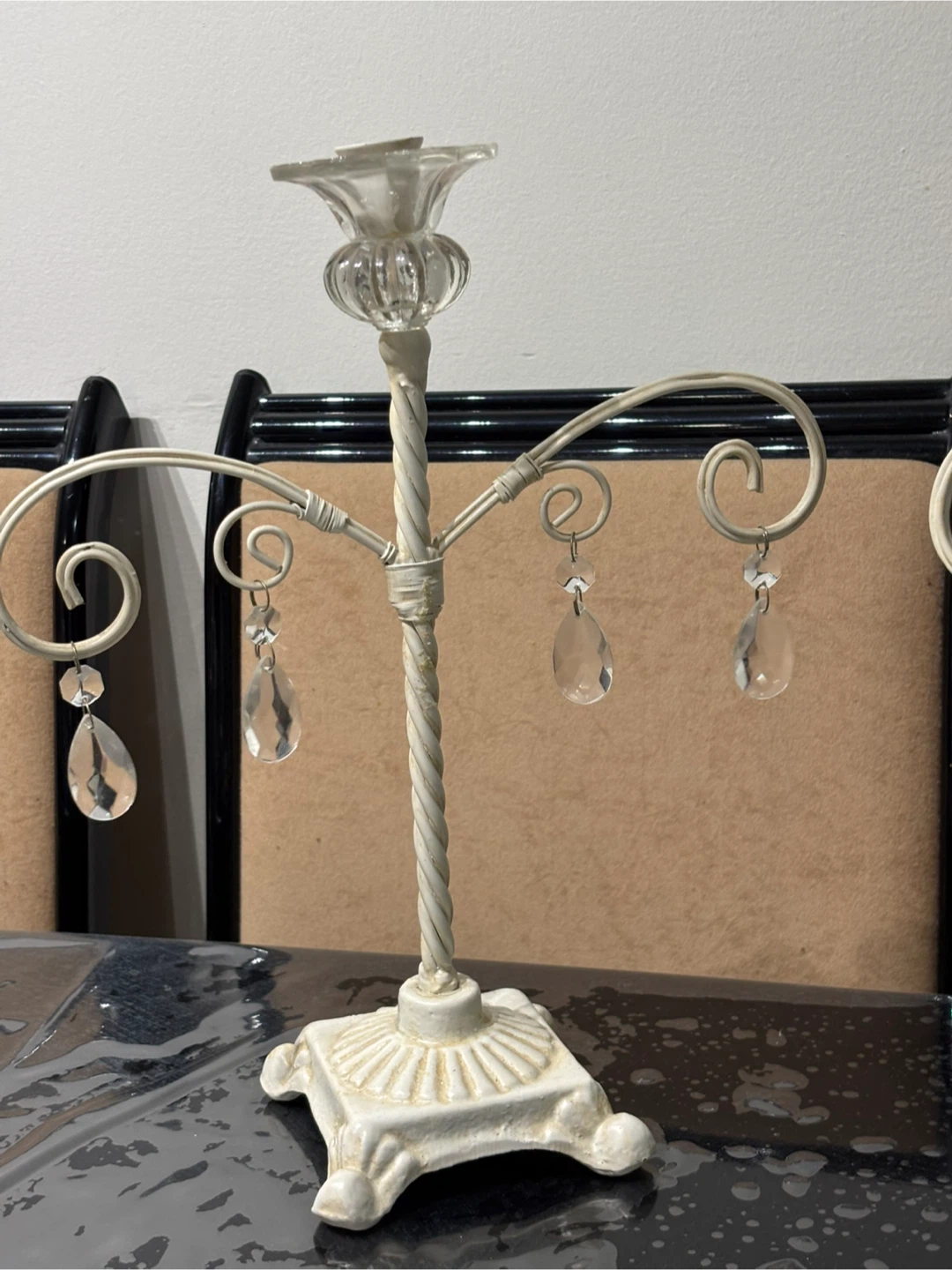 White Metal Candelabra with Crystal Droplets - photo 3