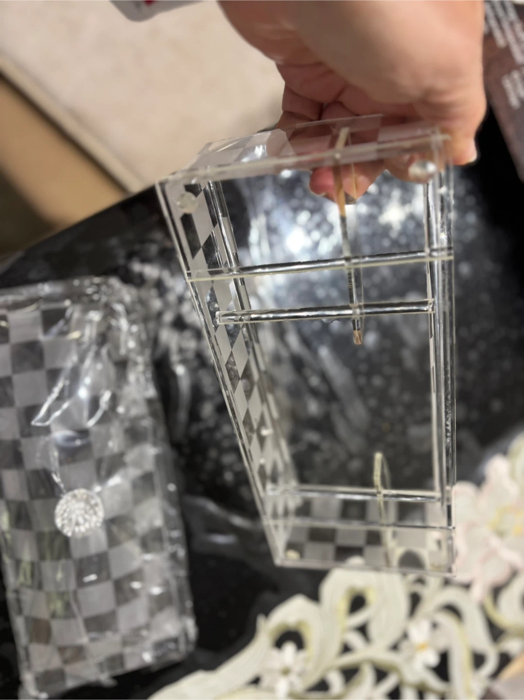 Clear Acrylic Spoon & Fork Box with Checkered Design - photo 3