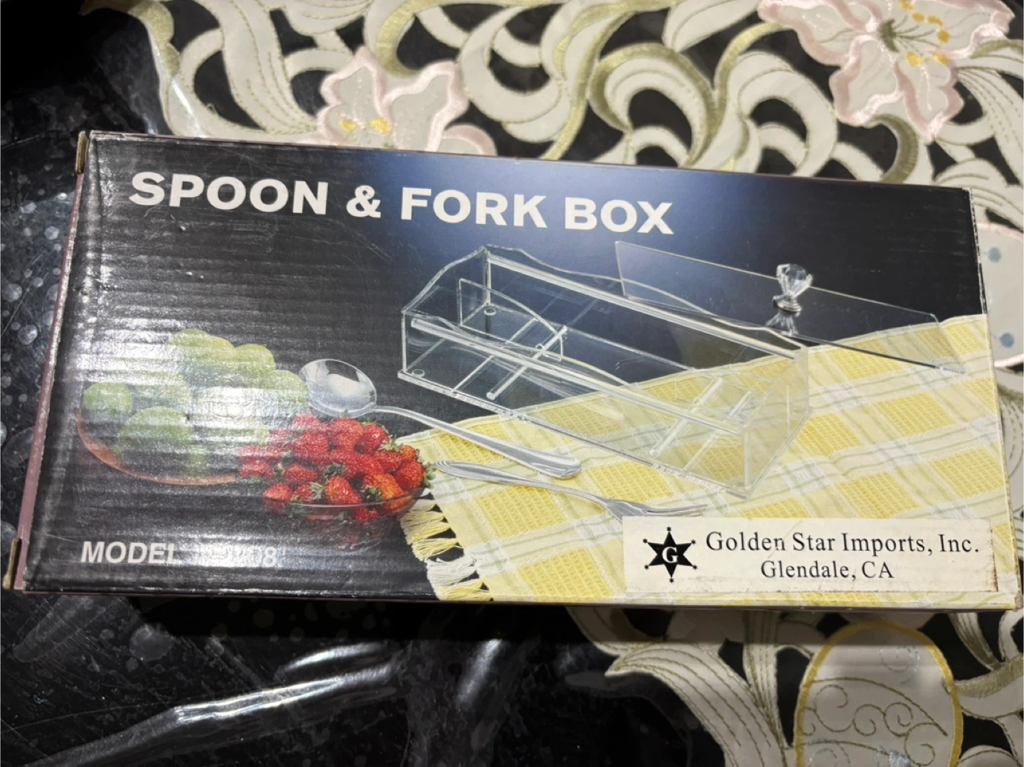 Clear Acrylic Spoon & Fork Box with Checkered Design