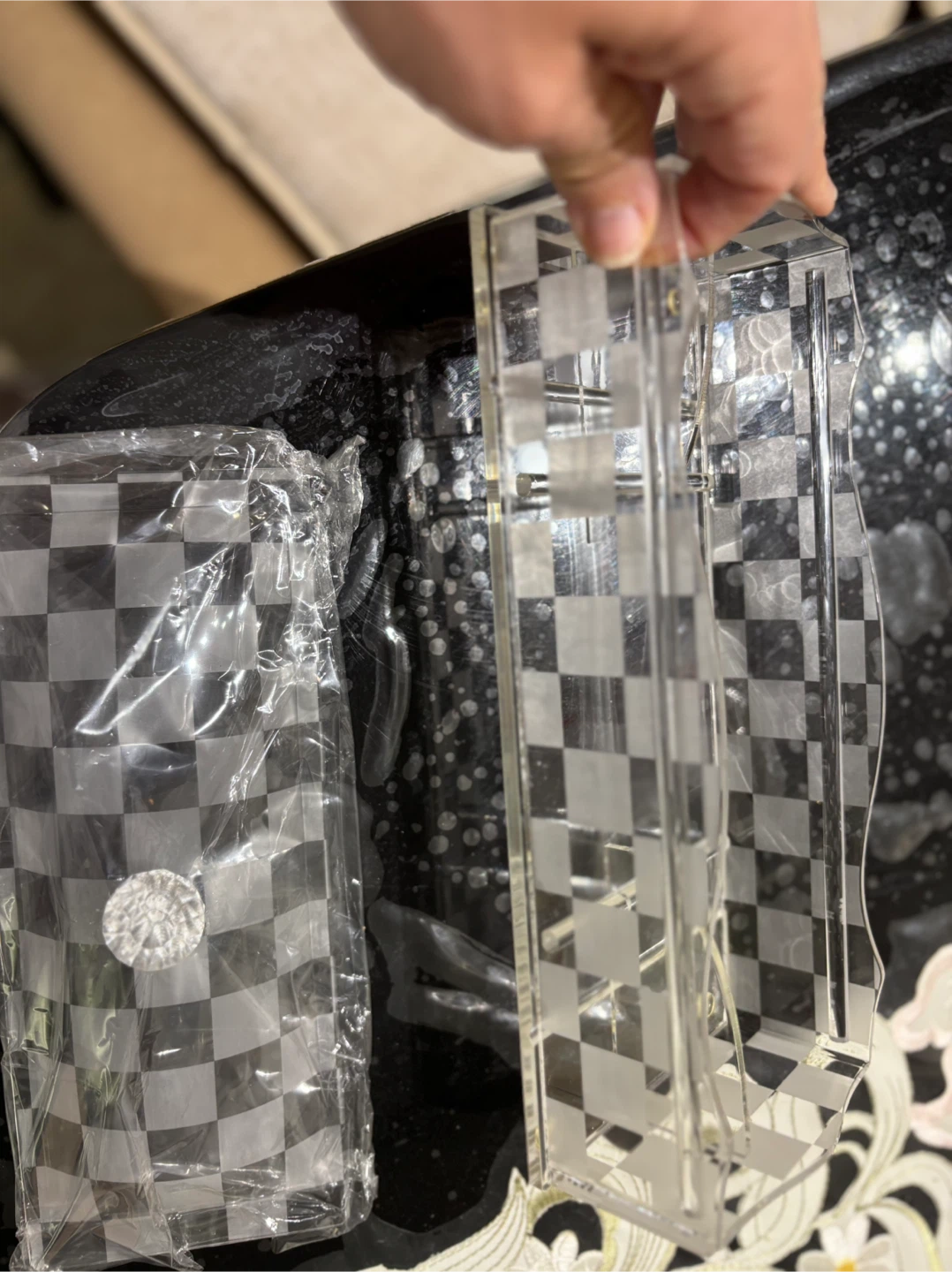 Clear Acrylic Spoon & Fork Box with Checkered Design - photo 5