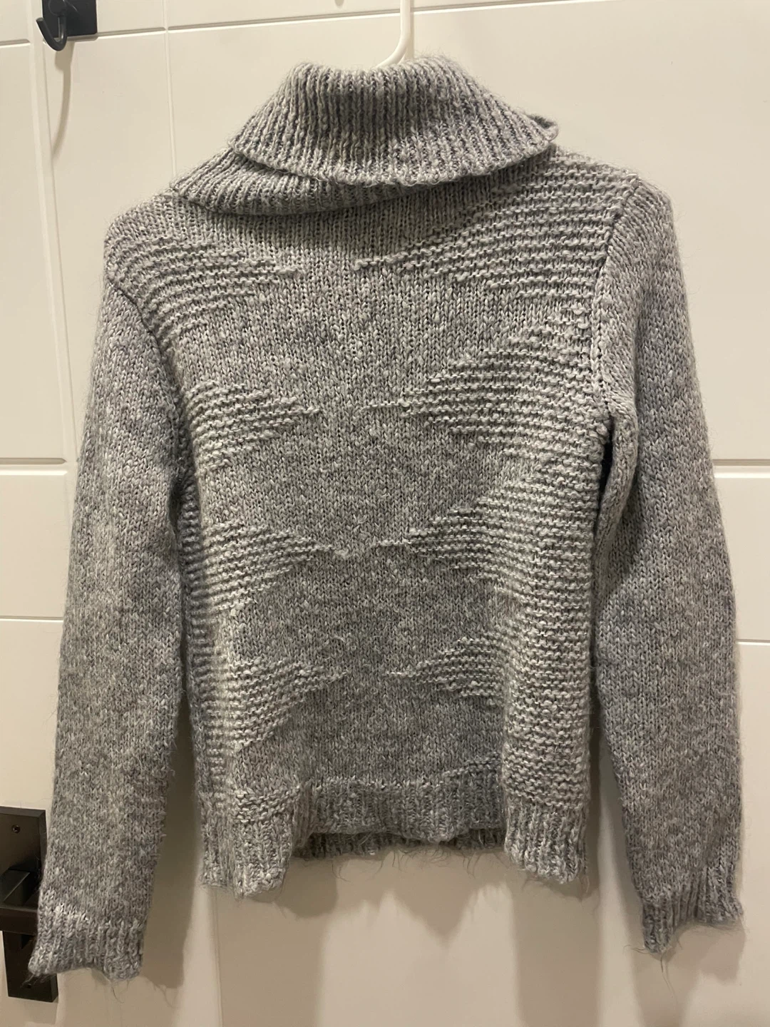 Grey Knit Sweater with Cowl Neck