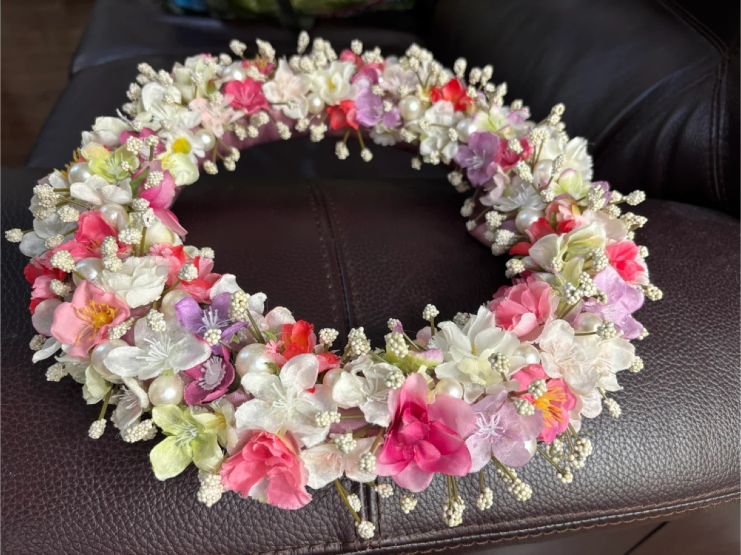 Floral Wreath with Pearls and Pink Ribbon - photo 5
