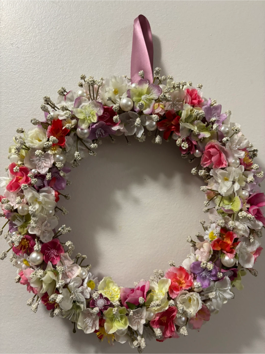 Floral Wreath with Pearls and Pink Ribbon - photo 4