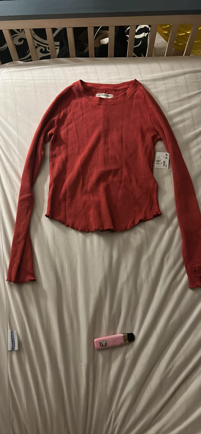 WE THE FREE Red Ribbed Long Sleeve Top - XS
