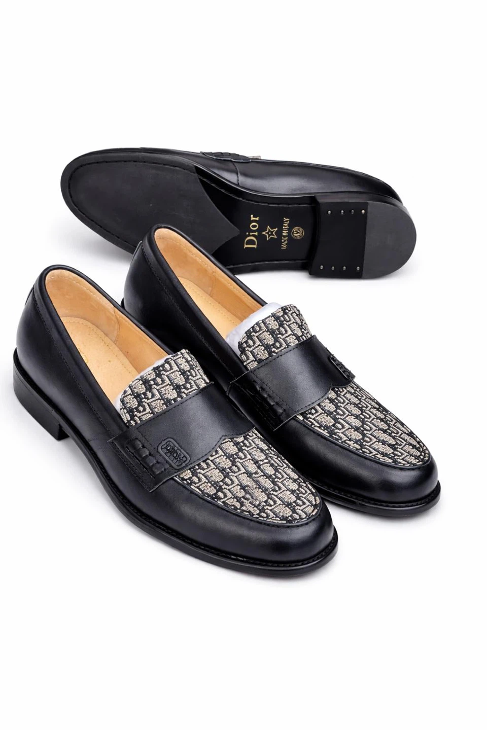 Dior Black Leather Loafers with Monogram Detail