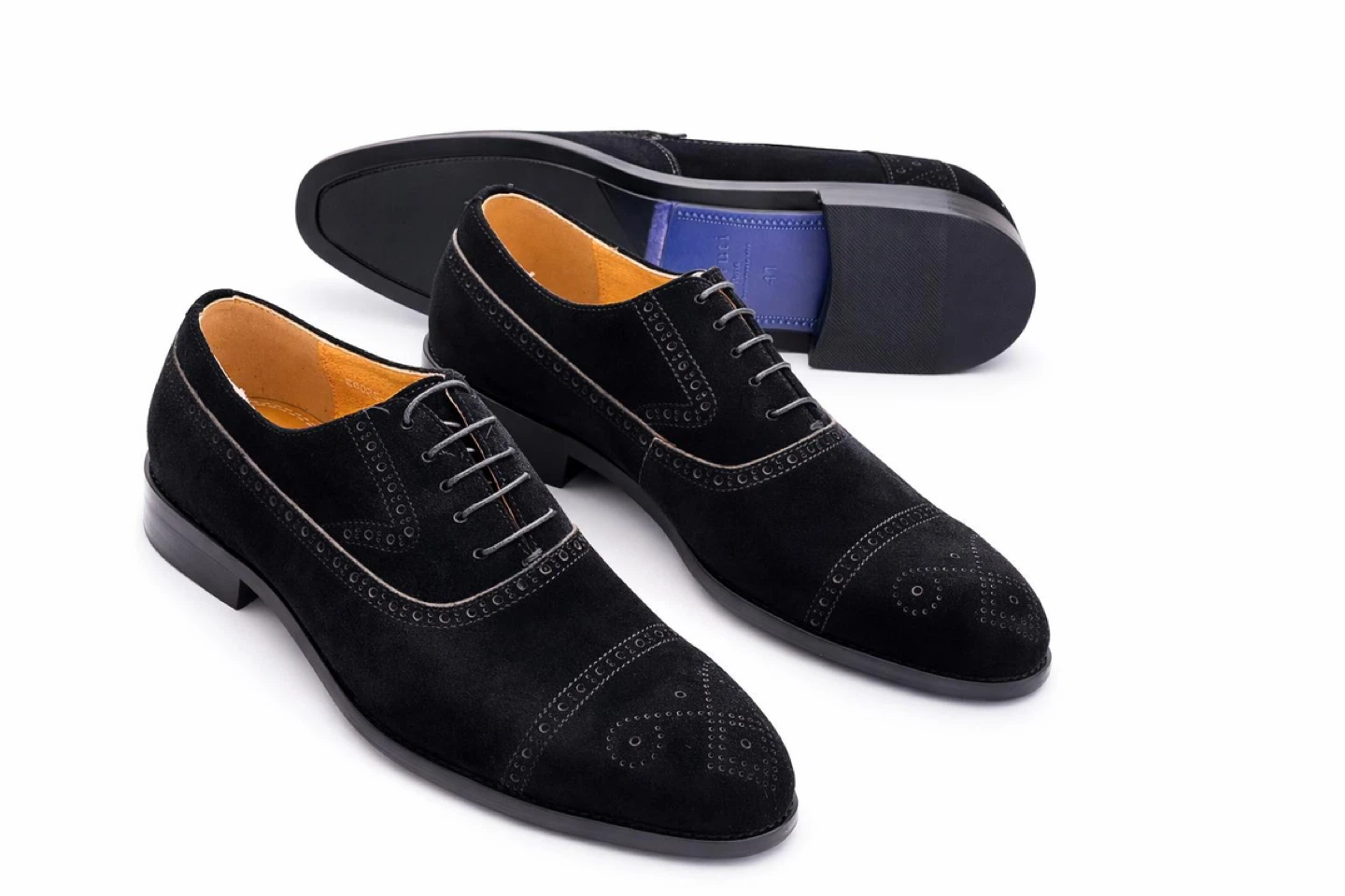 Black Suede Cap-Toe Oxford Brogues - photo 2