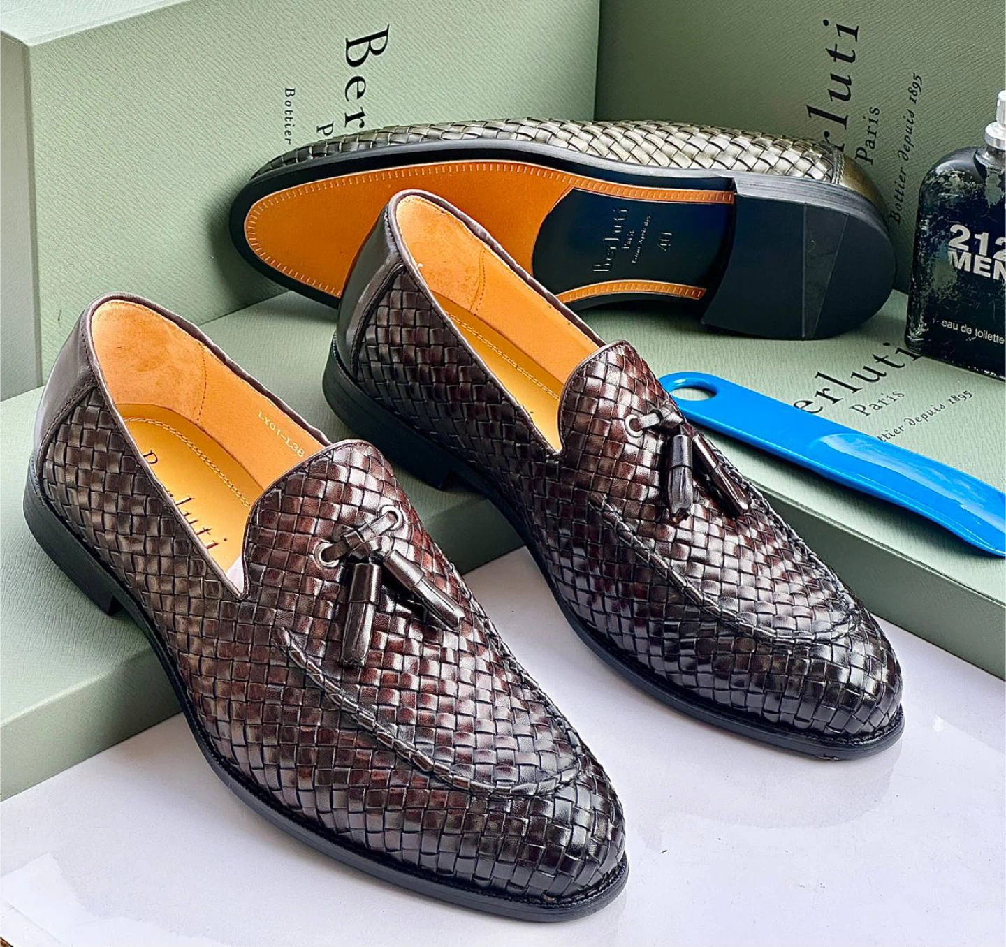 Berluti Tassel Loafers - Dark Brown Woven Leather - photo 3