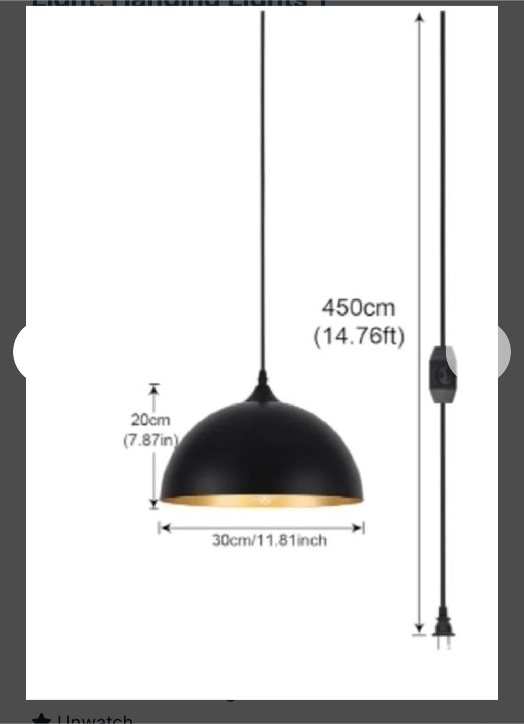 Black Dome Pendant Light with Gold Interior - photo 2