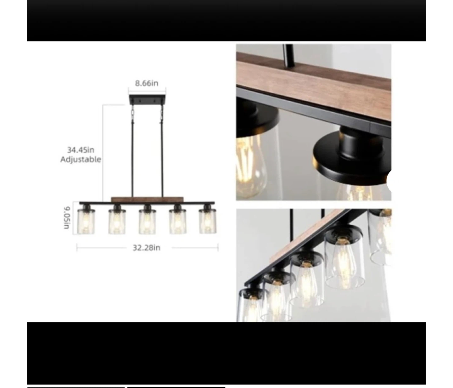 5-Light Black & Wood Farmhouse Chandelier - photo 2