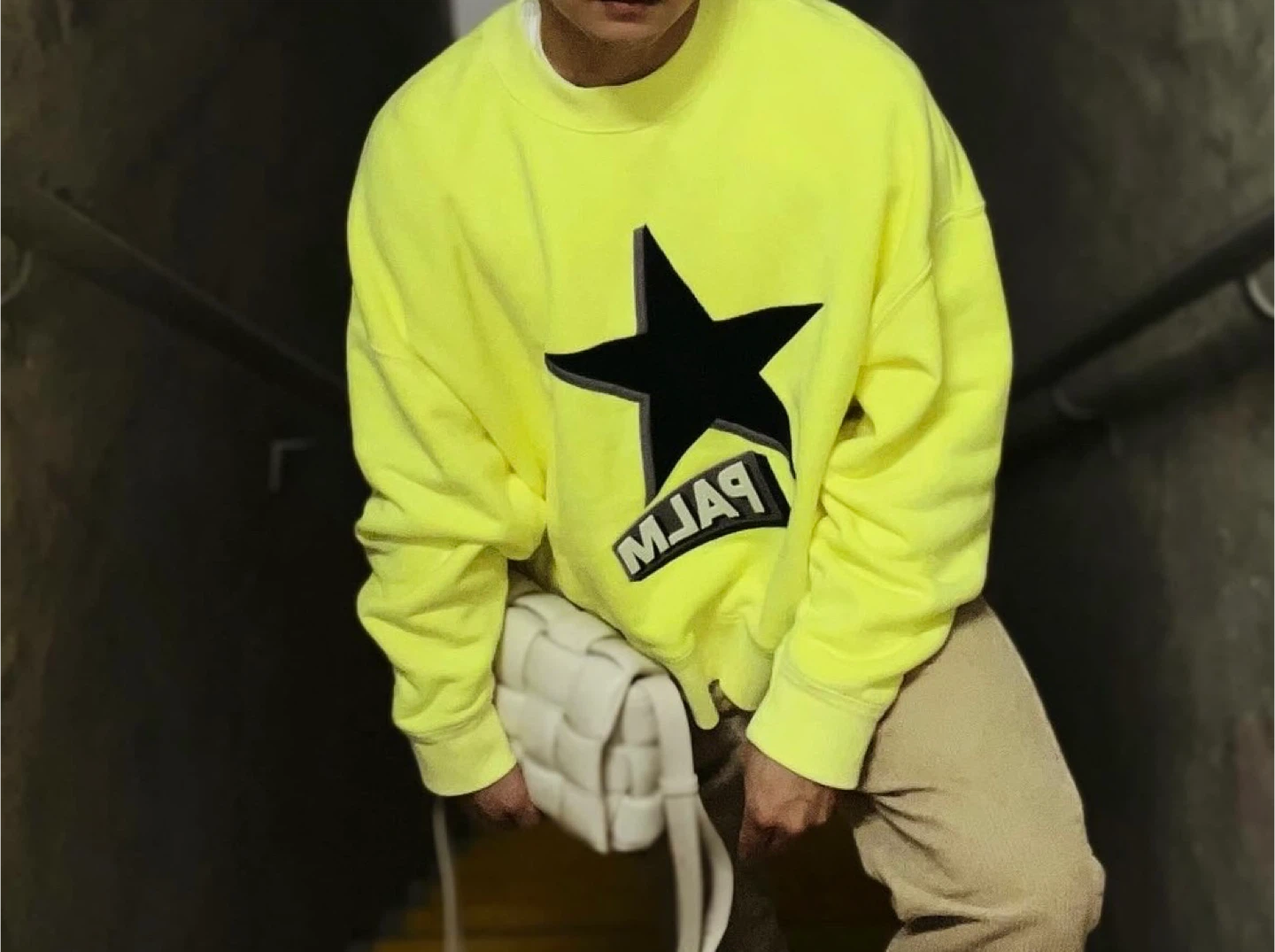 Palm Angels Neon Yellow Star Crewneck Sweatshirt