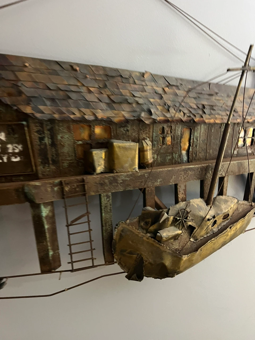Free delivery used Rustic Metal Fishing Shack and Boat Wall Art - photo 4