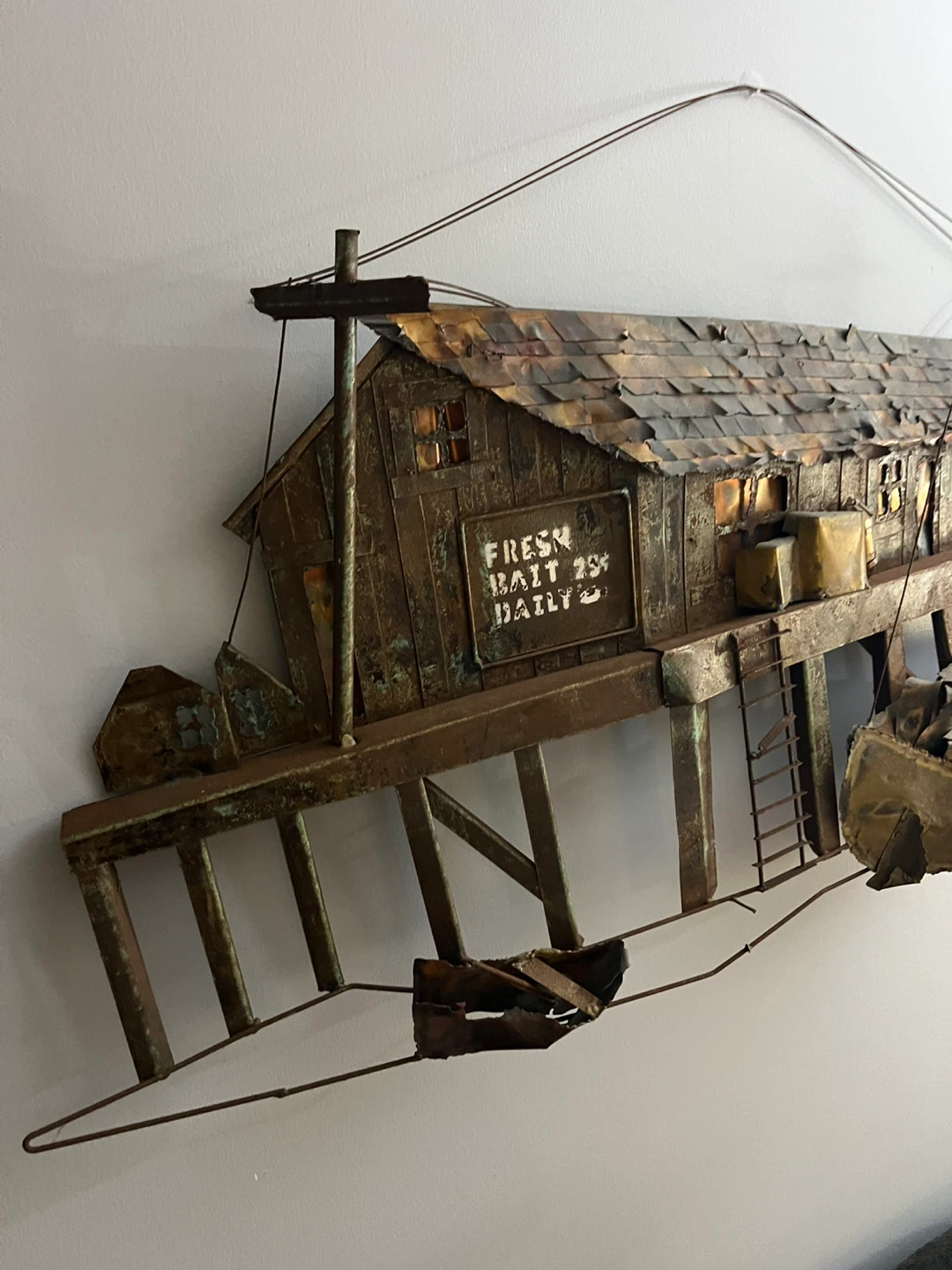 Free delivery used Rustic Metal Fishing Shack and Boat Wall Art - photo 5