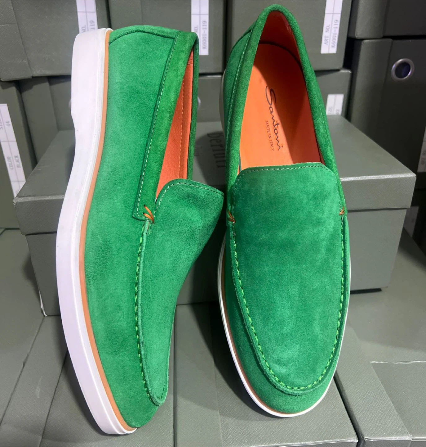Santoni Suede Loafers - Green