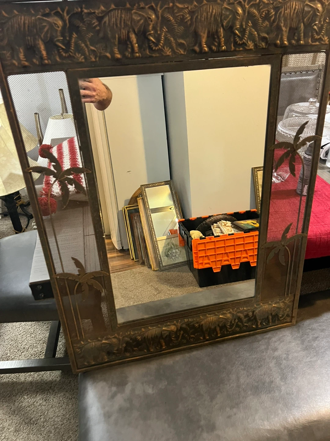Free delivery used Mirror with Elephant and Palm Tree Frame - photo 4