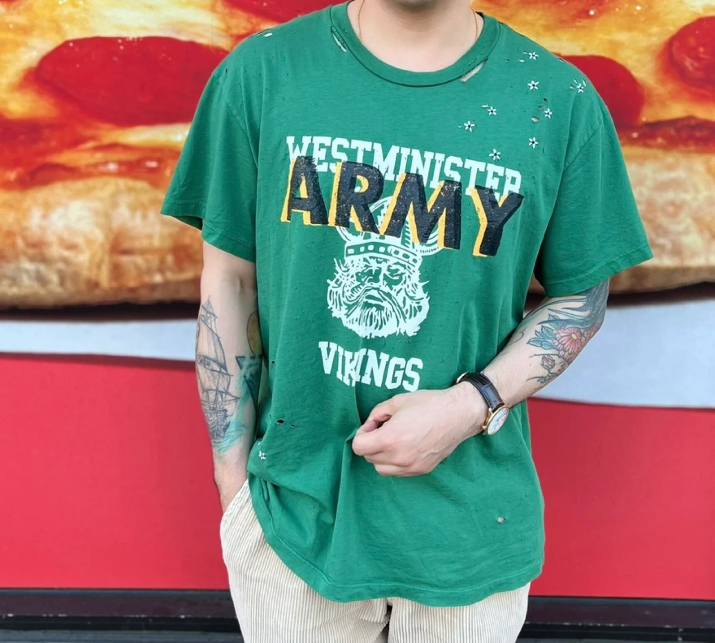 Amiri Green Westminster Army Vikings Graphic T-Shirt