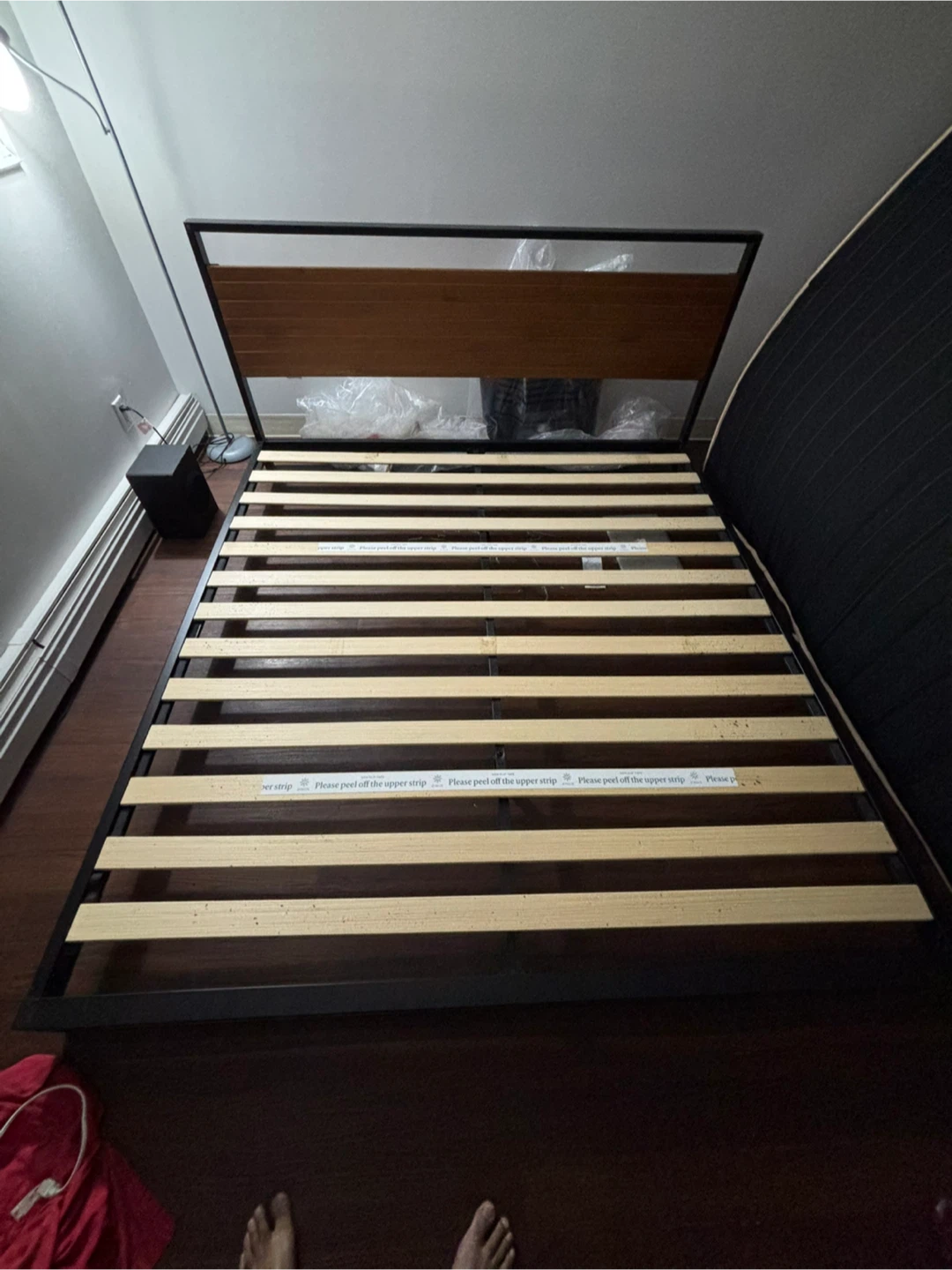 King size Metal Bed Frame with Wooden headboard