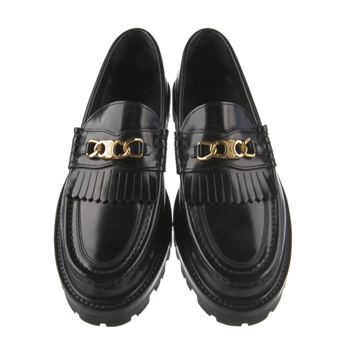 Celine Black Leather Chain Loafers