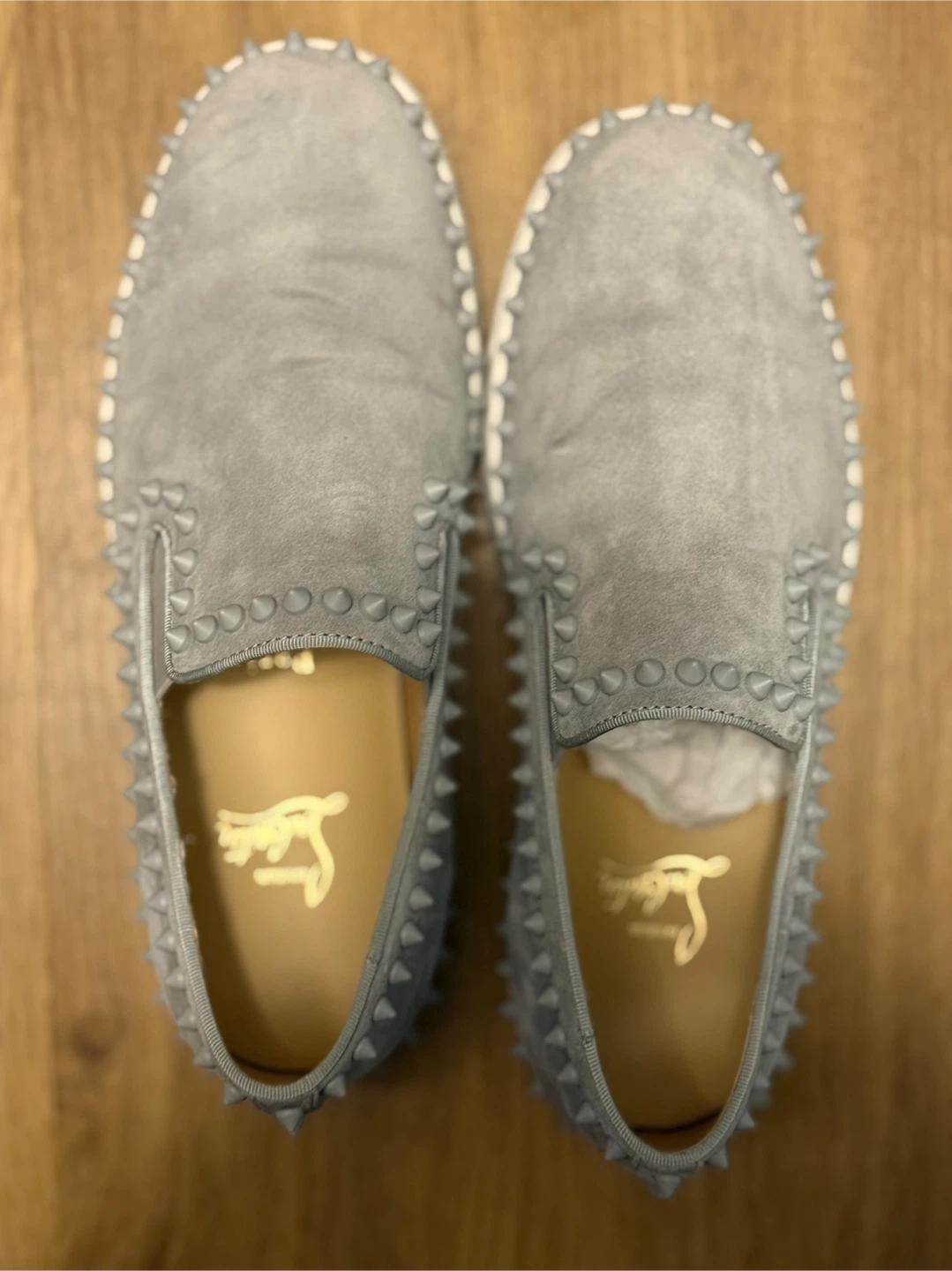 Christian Louboutin Grey Suede Spiked Slip-On Sneakers - photo 4
