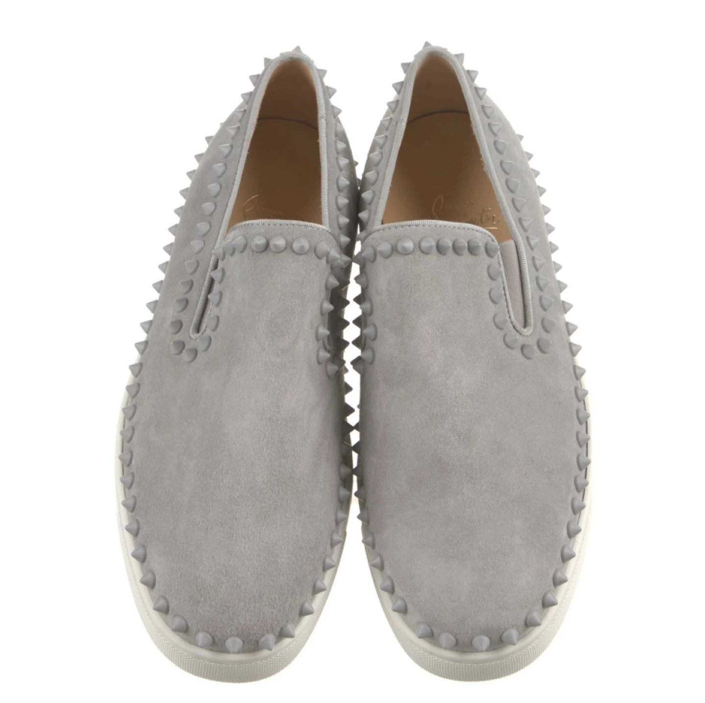 Christian Louboutin Grey Suede Spiked Slip-On Sneakers