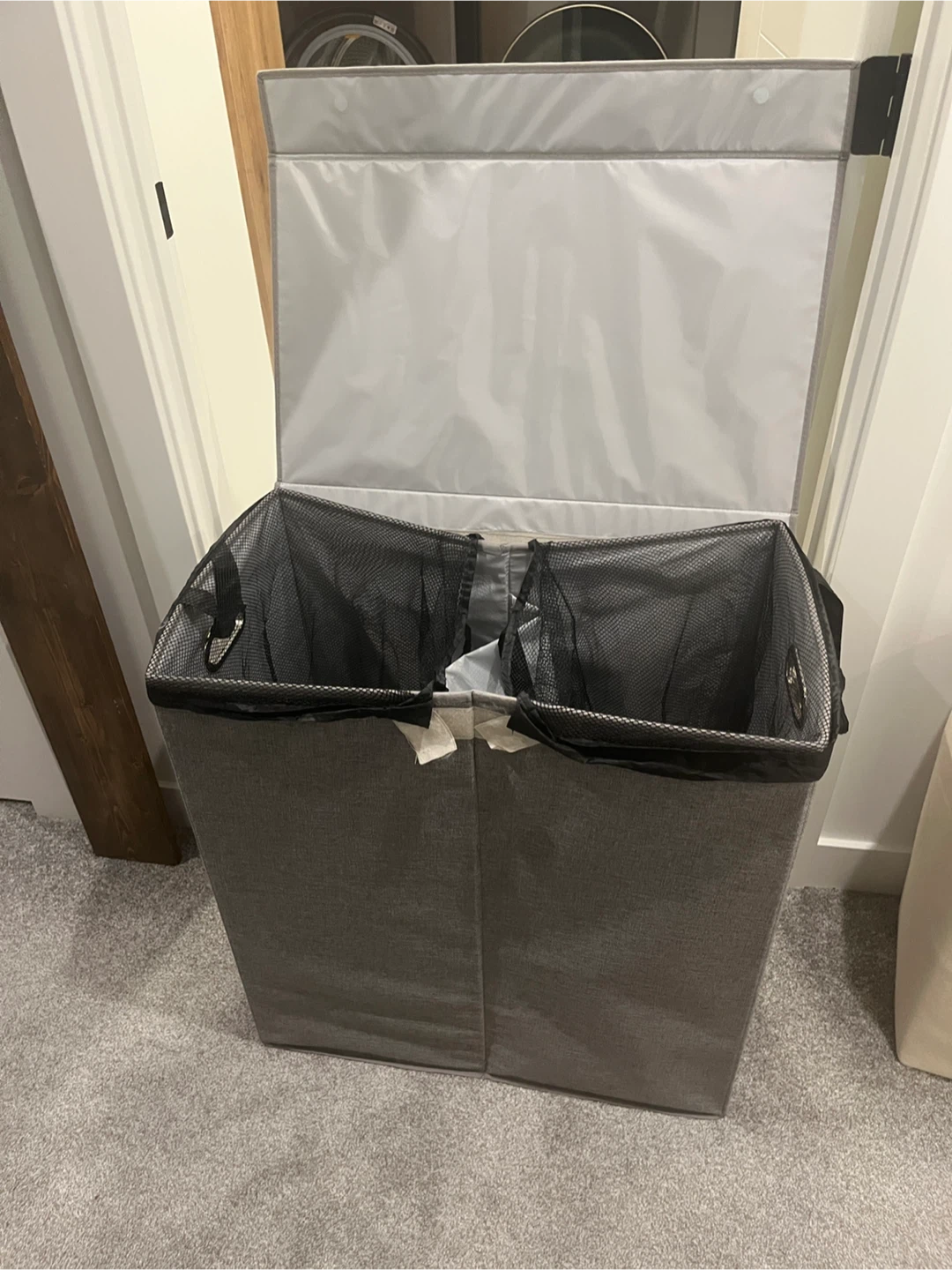 Grey Double Laundry Hamper with Lid - photo 2