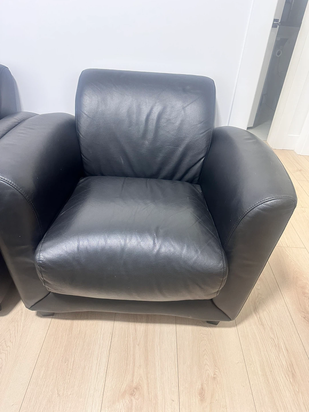 Black Leather Sofa and Armchair Set